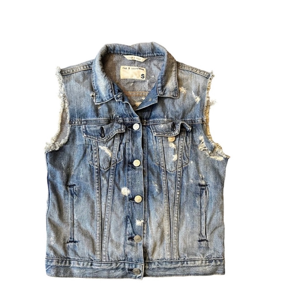 Rag & Bone Tattered Indigo Distressed Denim Jean Vest Size Small